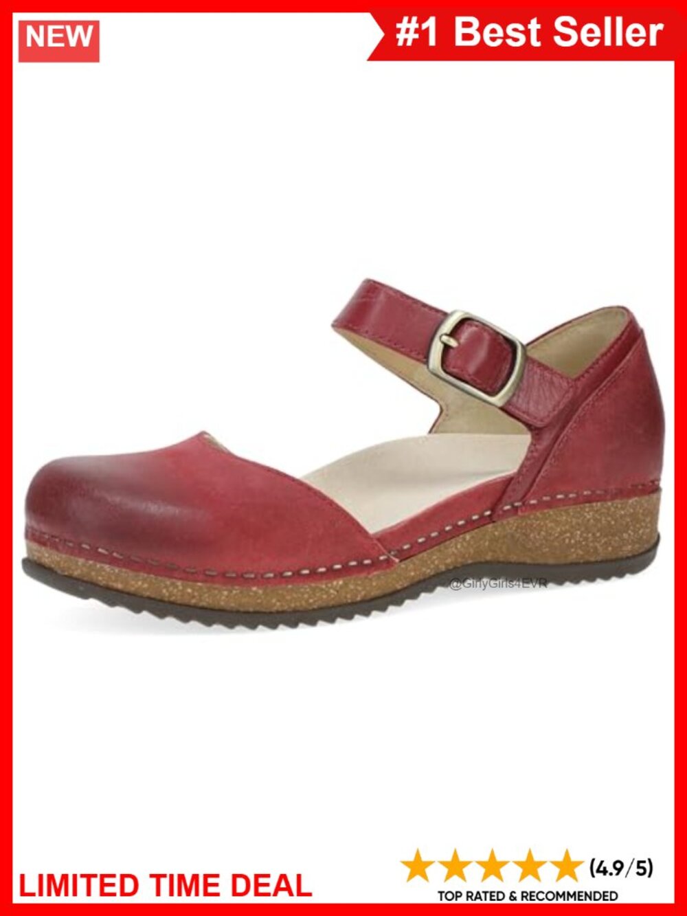 Mary Jane Flats Leather Upper Hook & Loop Strap Cork Midsole Comfort